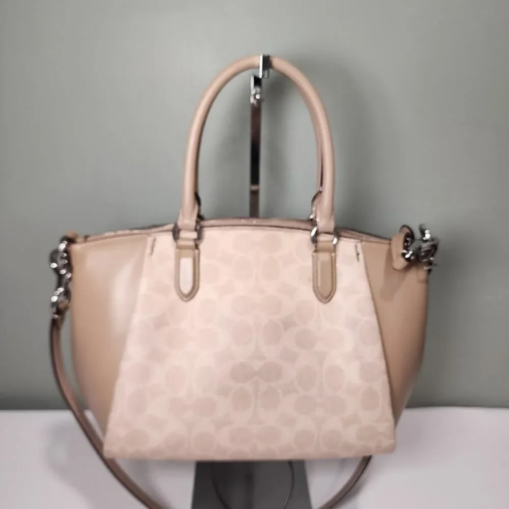 Coach 79364 Signature Ellis Satchel Prairie Canvas Light Nickel Sand Taupe